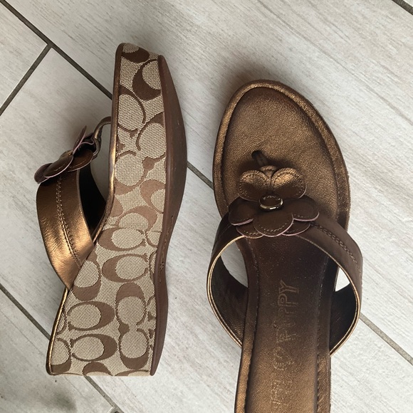 Coach Women's Metallic Bronze Wedge Sandals - Picture 6 of 8